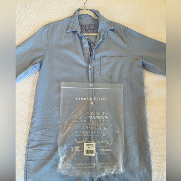 Frank & Eileen Glacier Blue Cotton Tattered Wash Maxi Shirtdress - Large - Picture 3 of 10